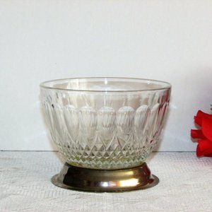 Fancy Glass Candy Dish Nut Bowl Silver Plate Base Vintage ENGLAND As Is